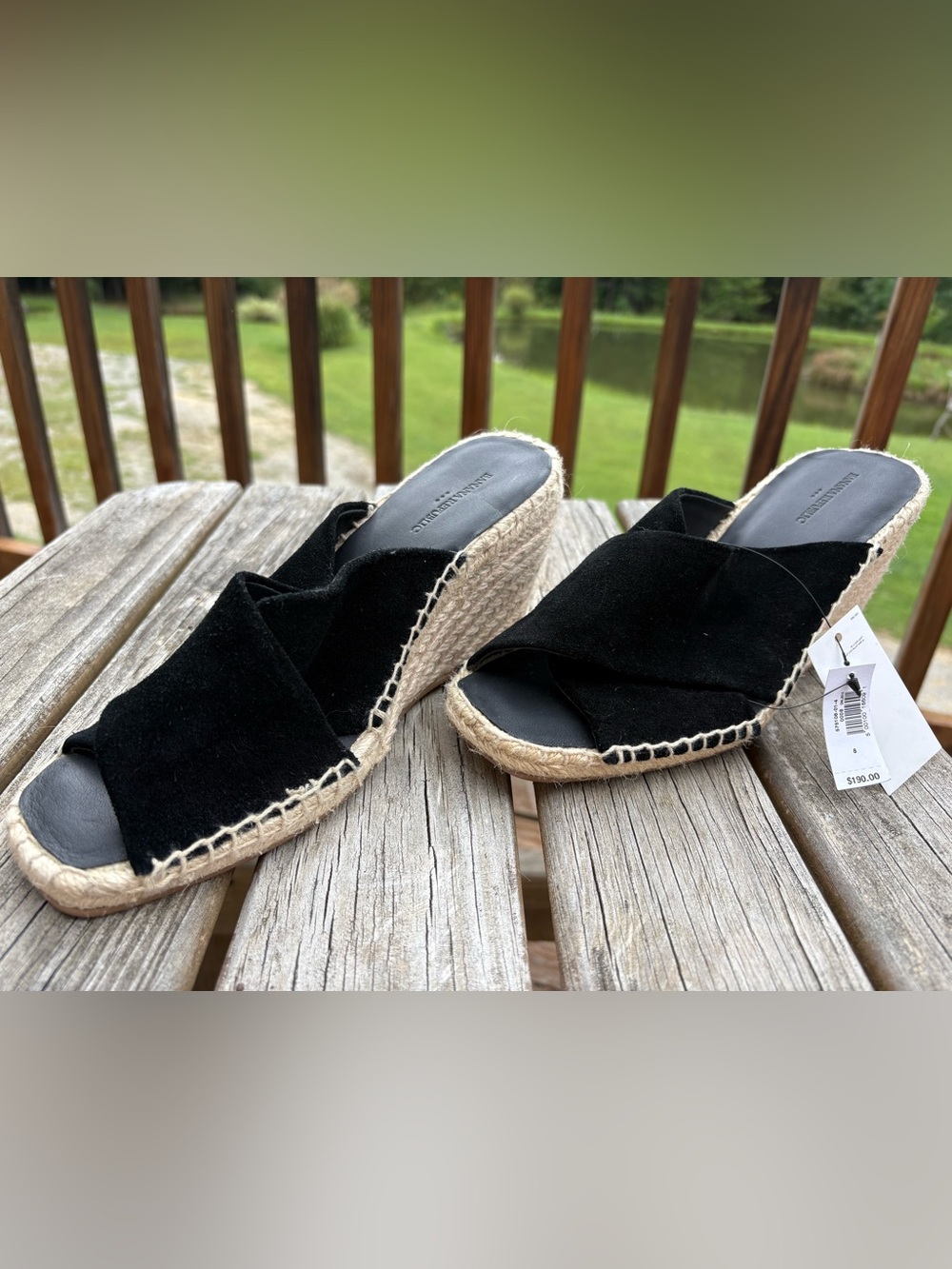 Banana Republic Black Suede Espadrille Wedge Sandals